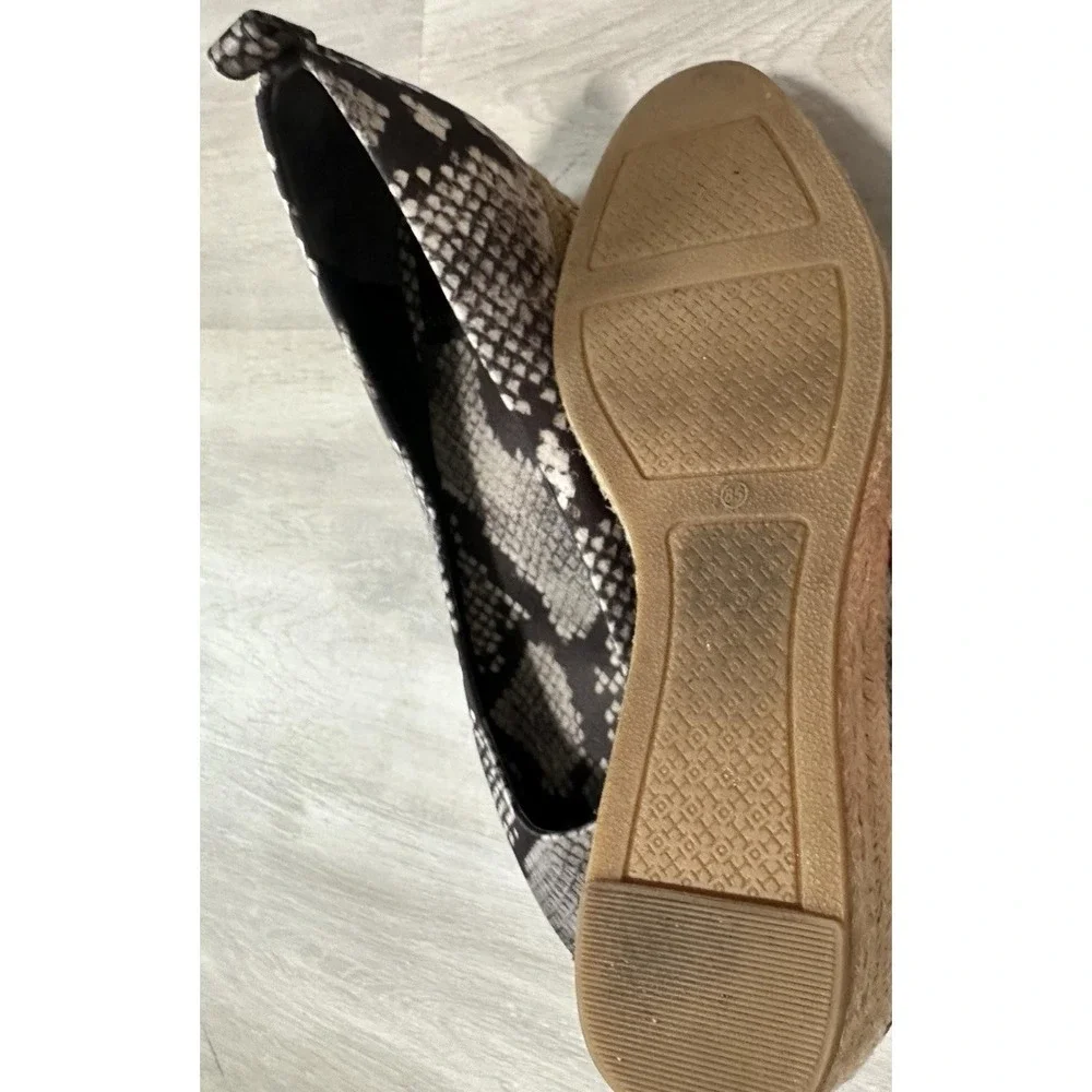 Tory Burch Womens 8.5 Heather Snake Print Wedge Espadrille Black‎ Grey